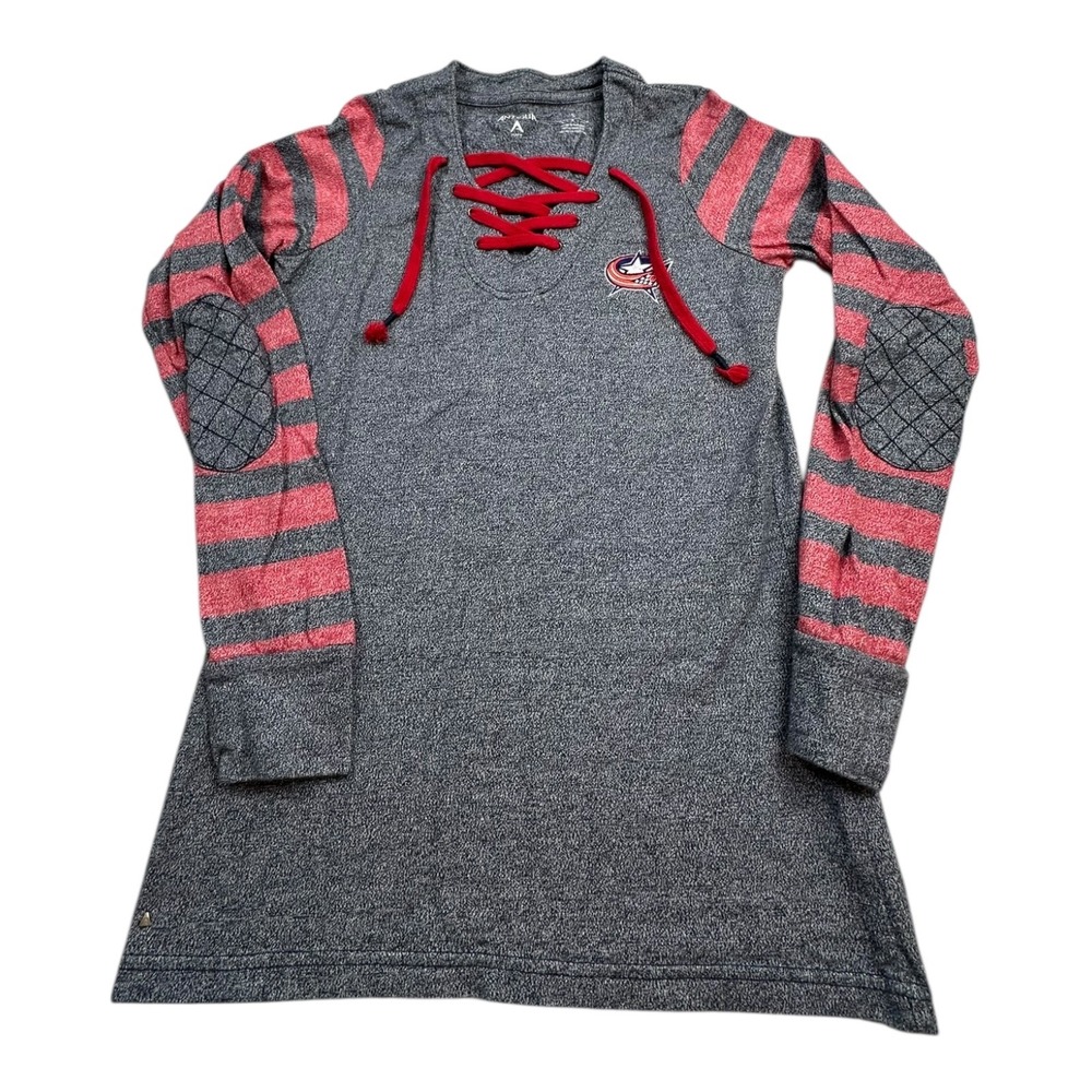 Antigua Columbus Blue Jackets Gray Red Striped Lace Up Dress Size S